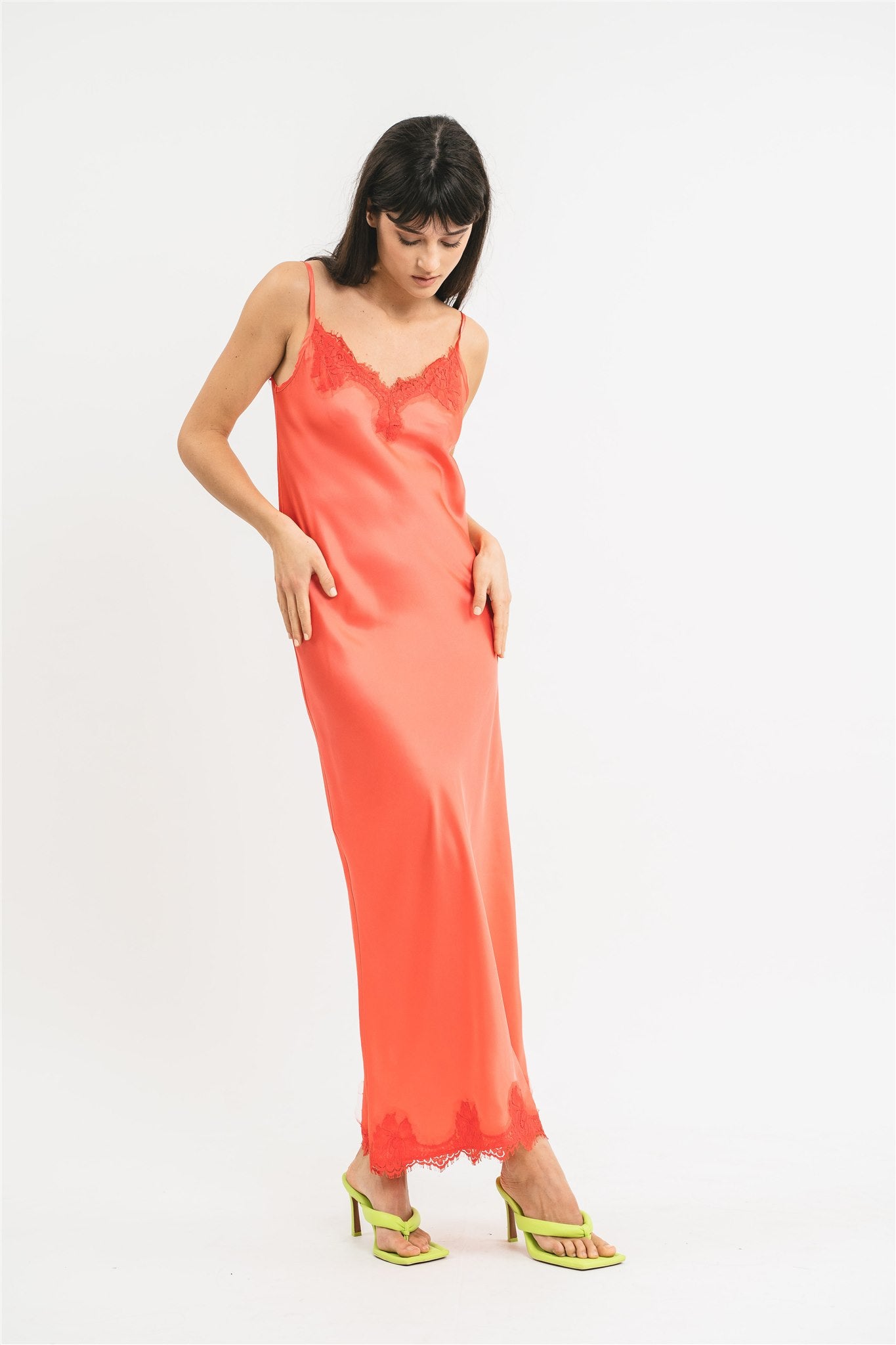 SLIP DRESS CLAUDIA IN VISCOSA CON PIZZO