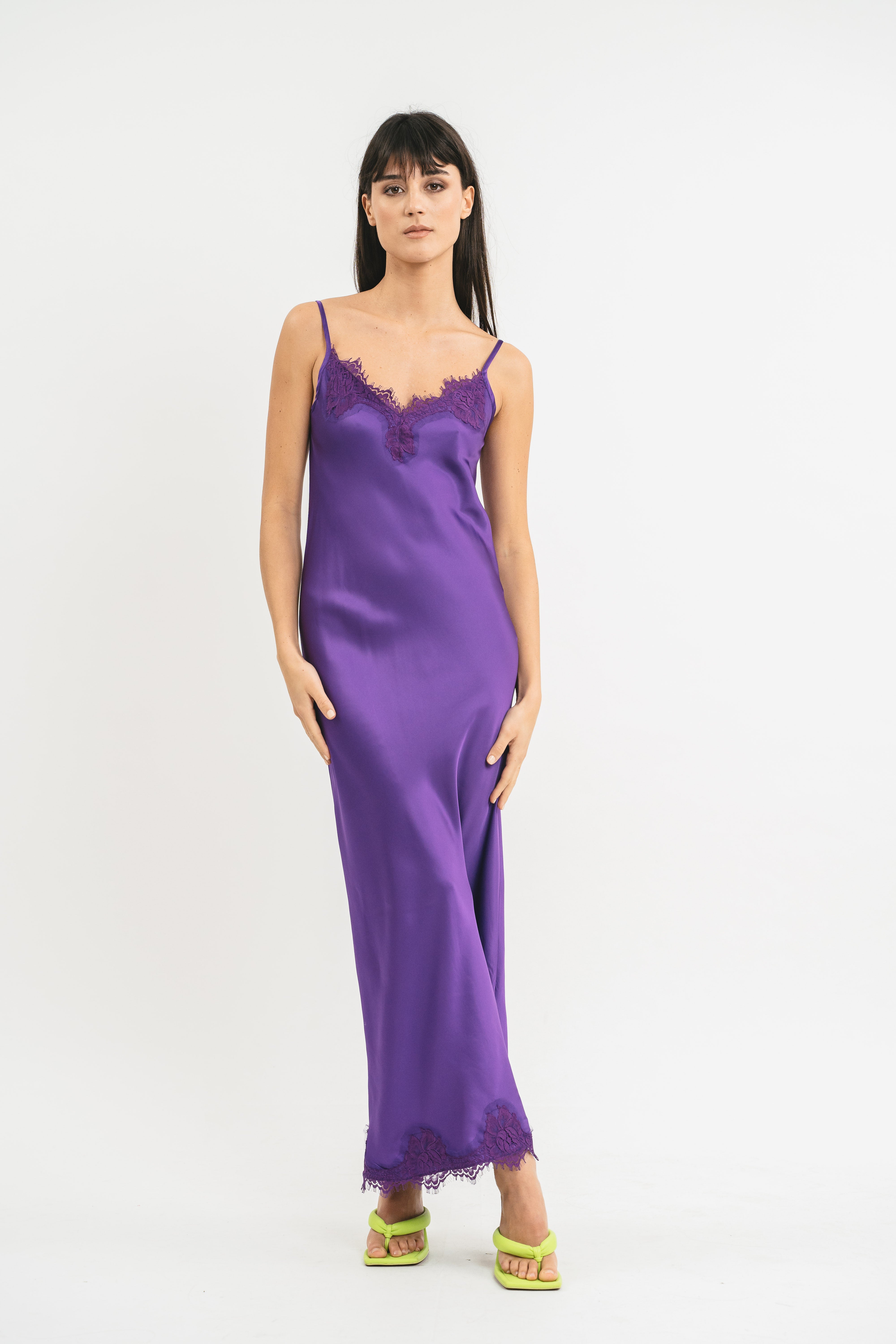 SLIP DRESS CLAUDIA IN VISCOSA CON PIZZO