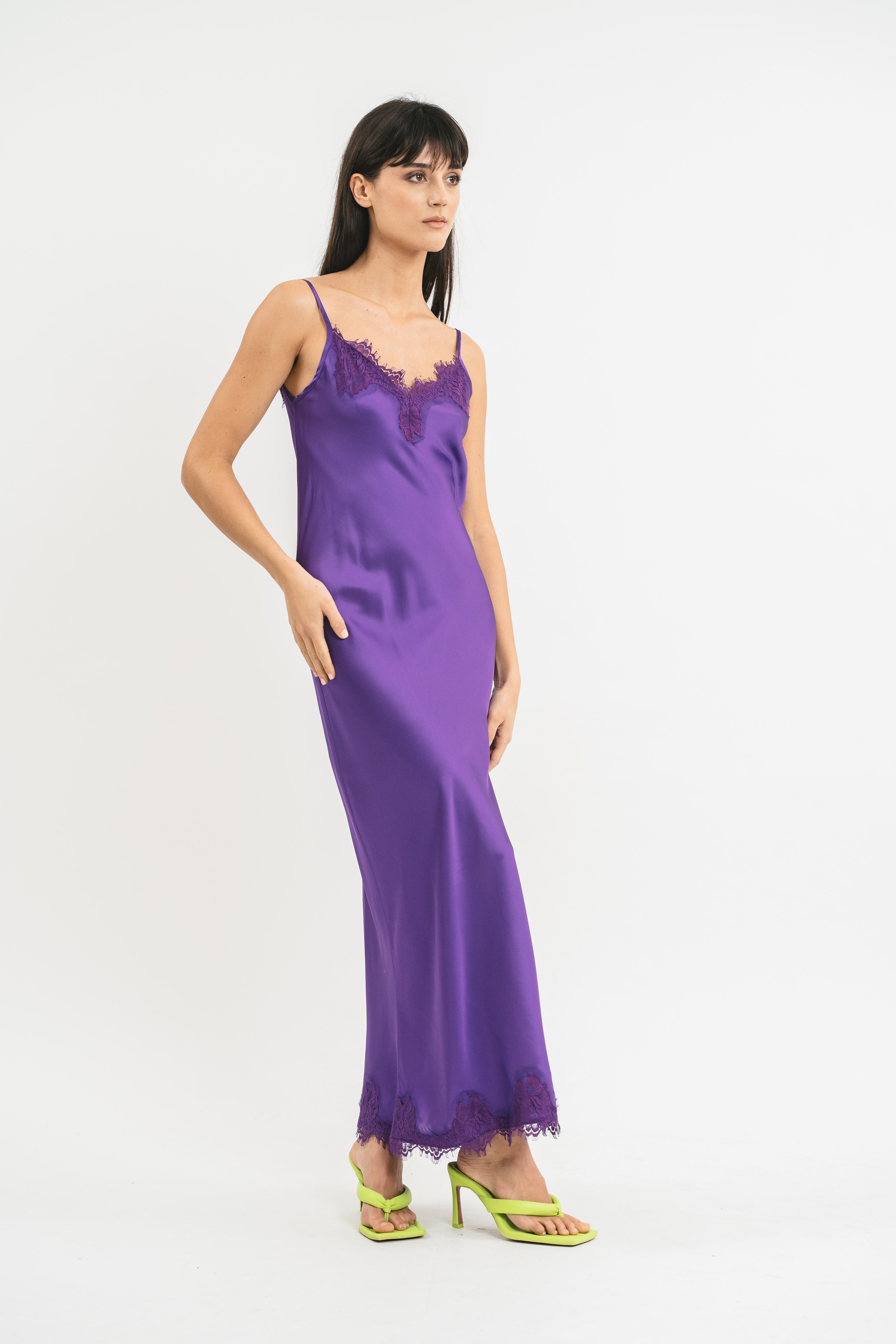 SLIP DRESS CLAUDIA IN VISCOSA CON PIZZO