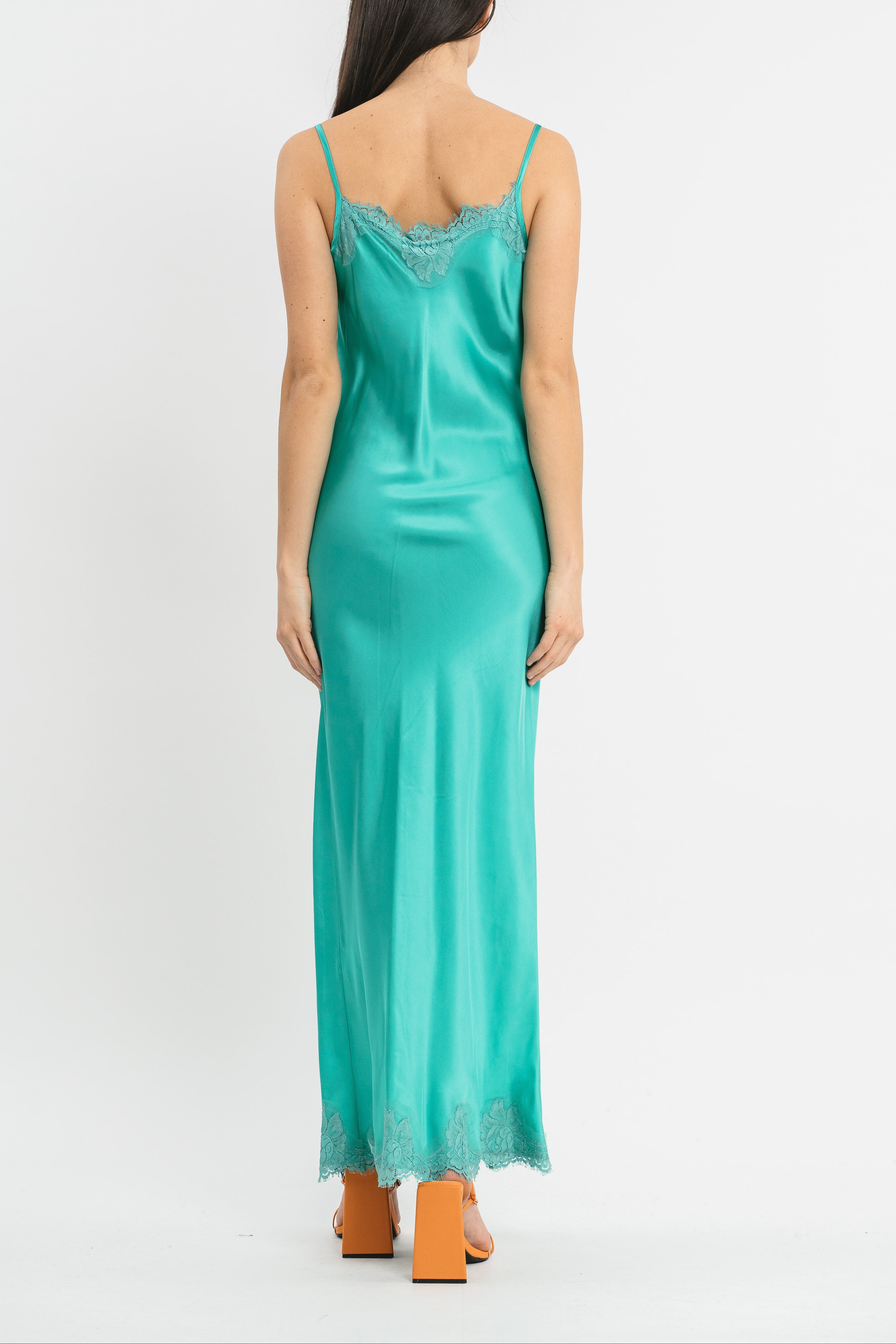 Long slip dress with lace