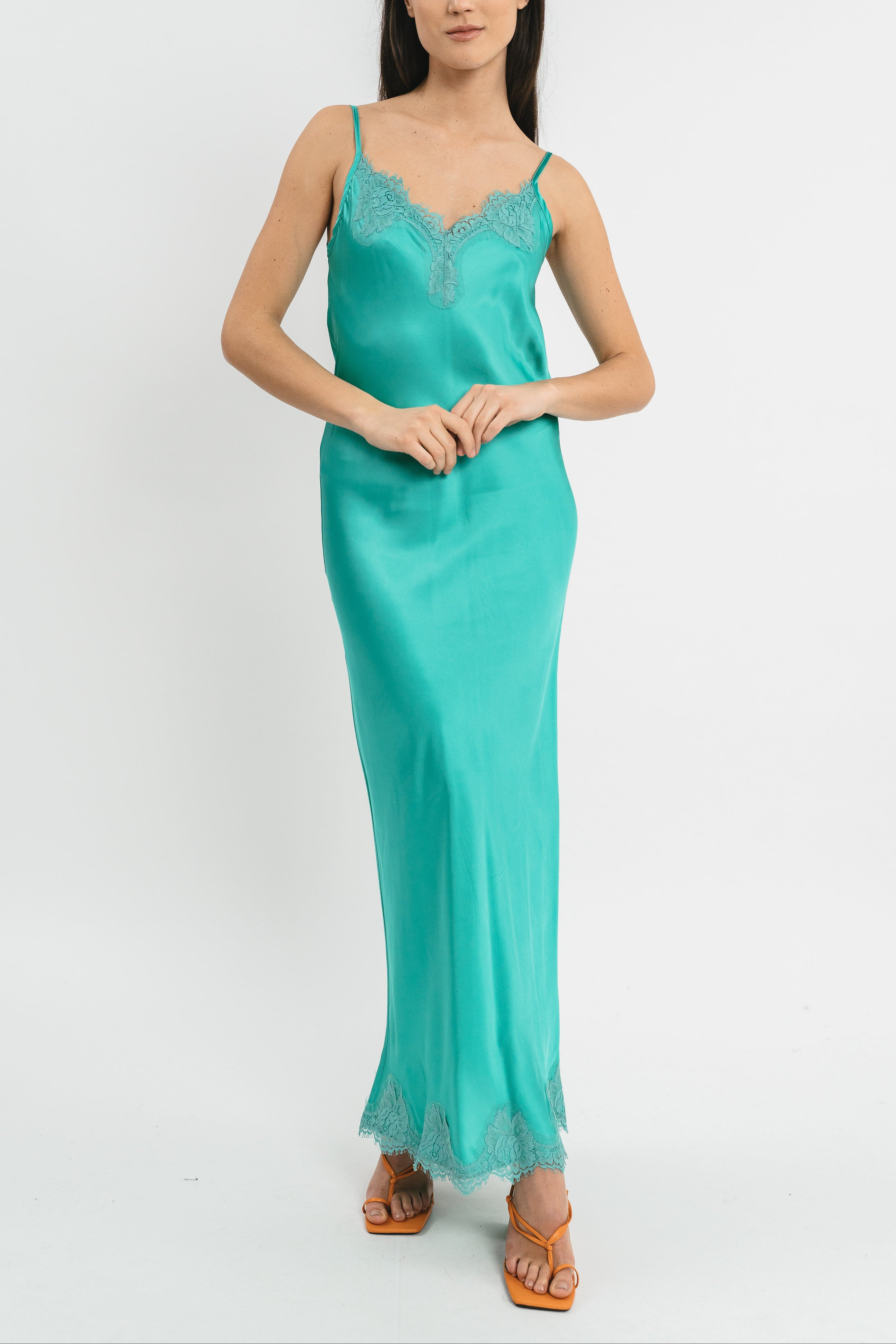 Long slip dress with lace