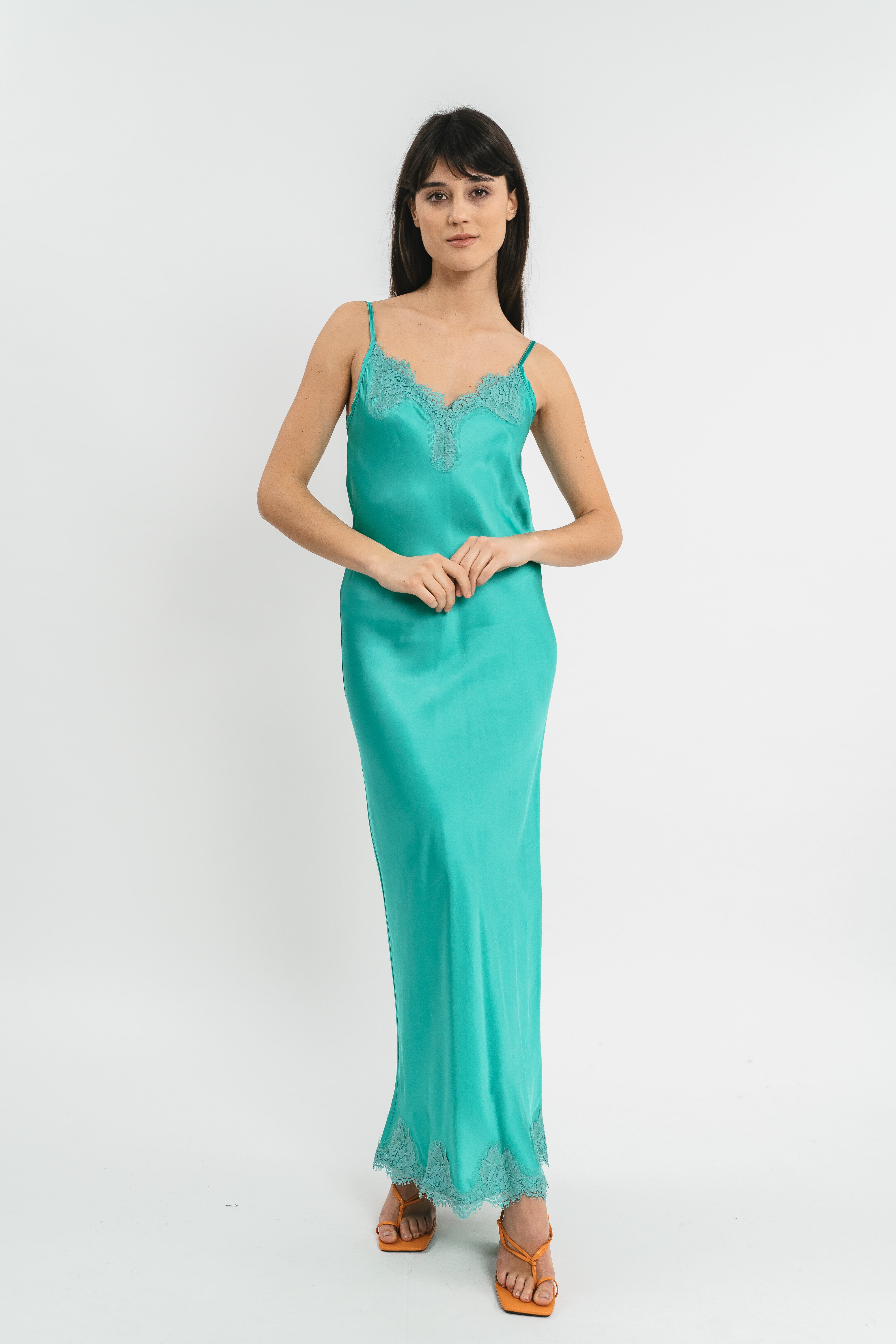 SLIP DRESS CLAUDIA IN VISCOSA CON PIZZO