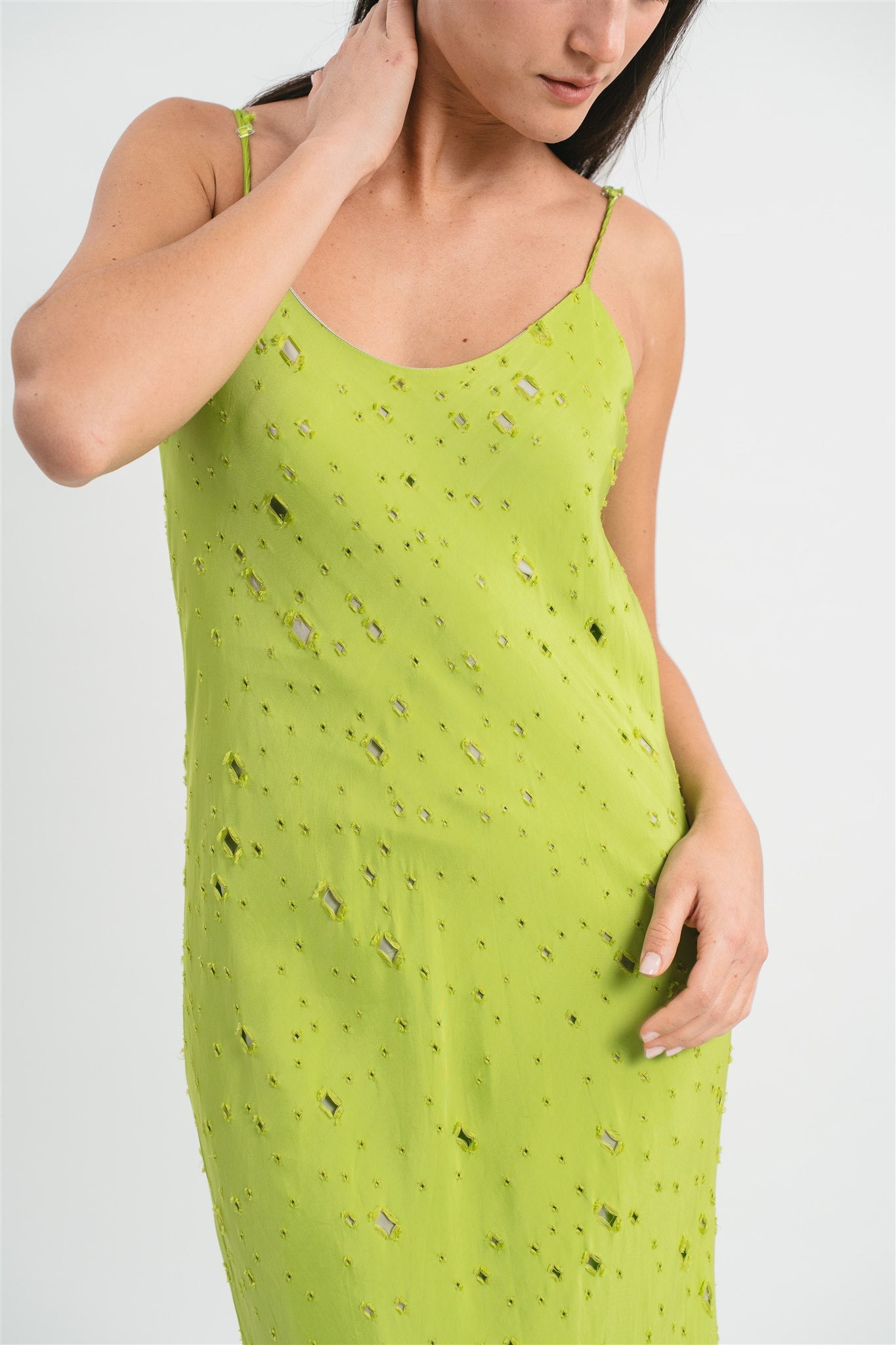 Slip dress verde lime traforato lunghezza midi Dettaglio