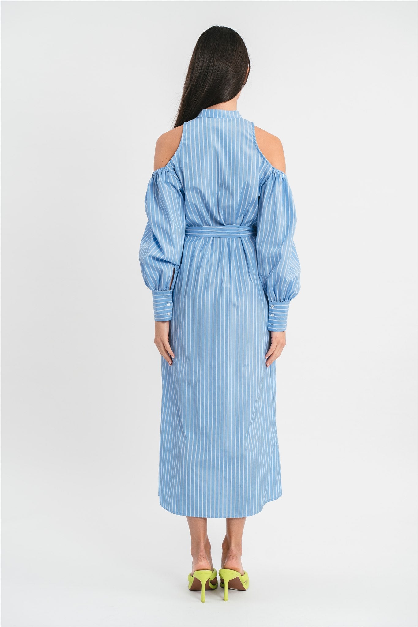 Striped shirt dress with lace plastron