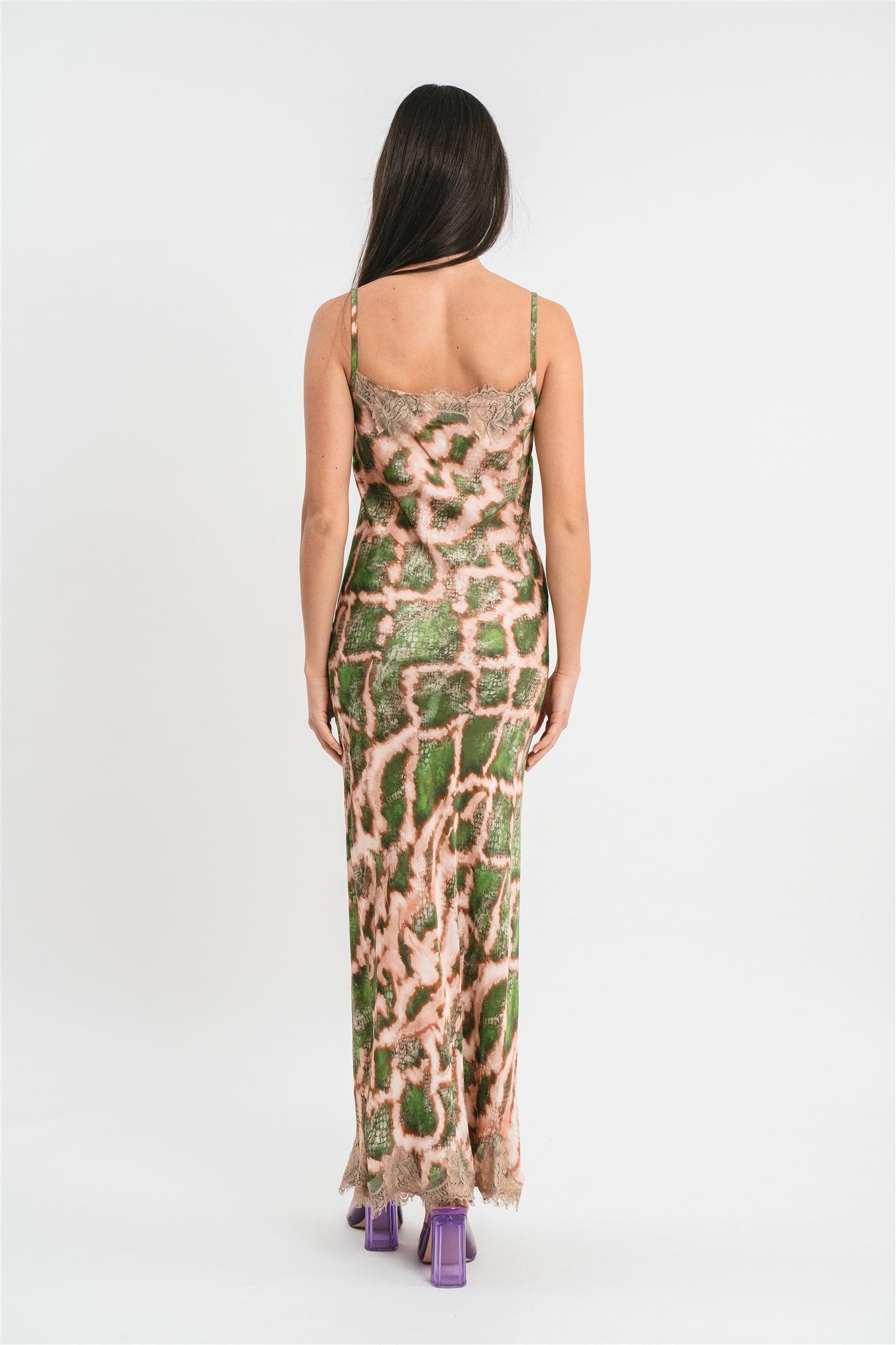 Animal print slip dress with lace details
