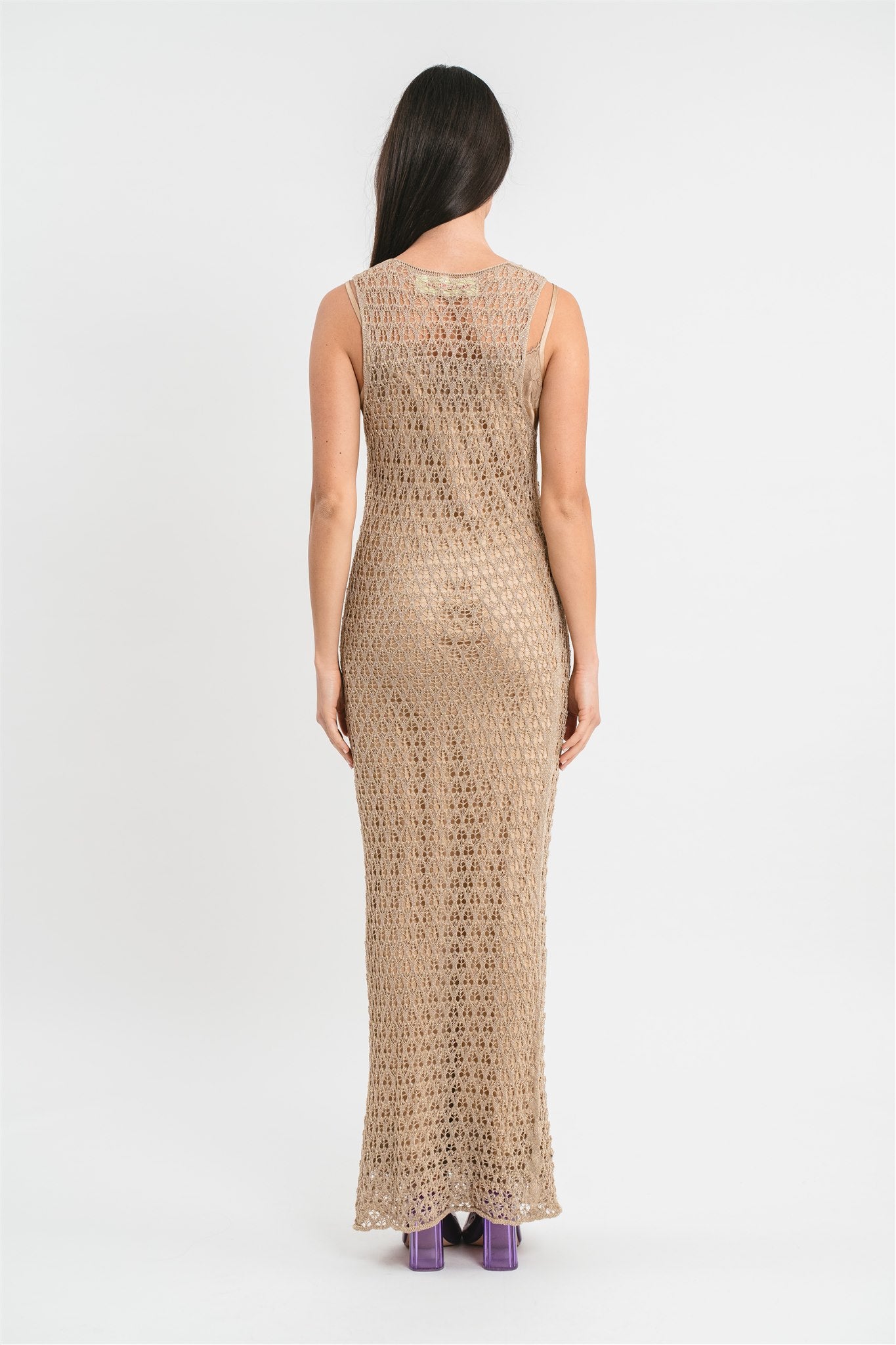 Sleeveless openwork dress with lurex thread