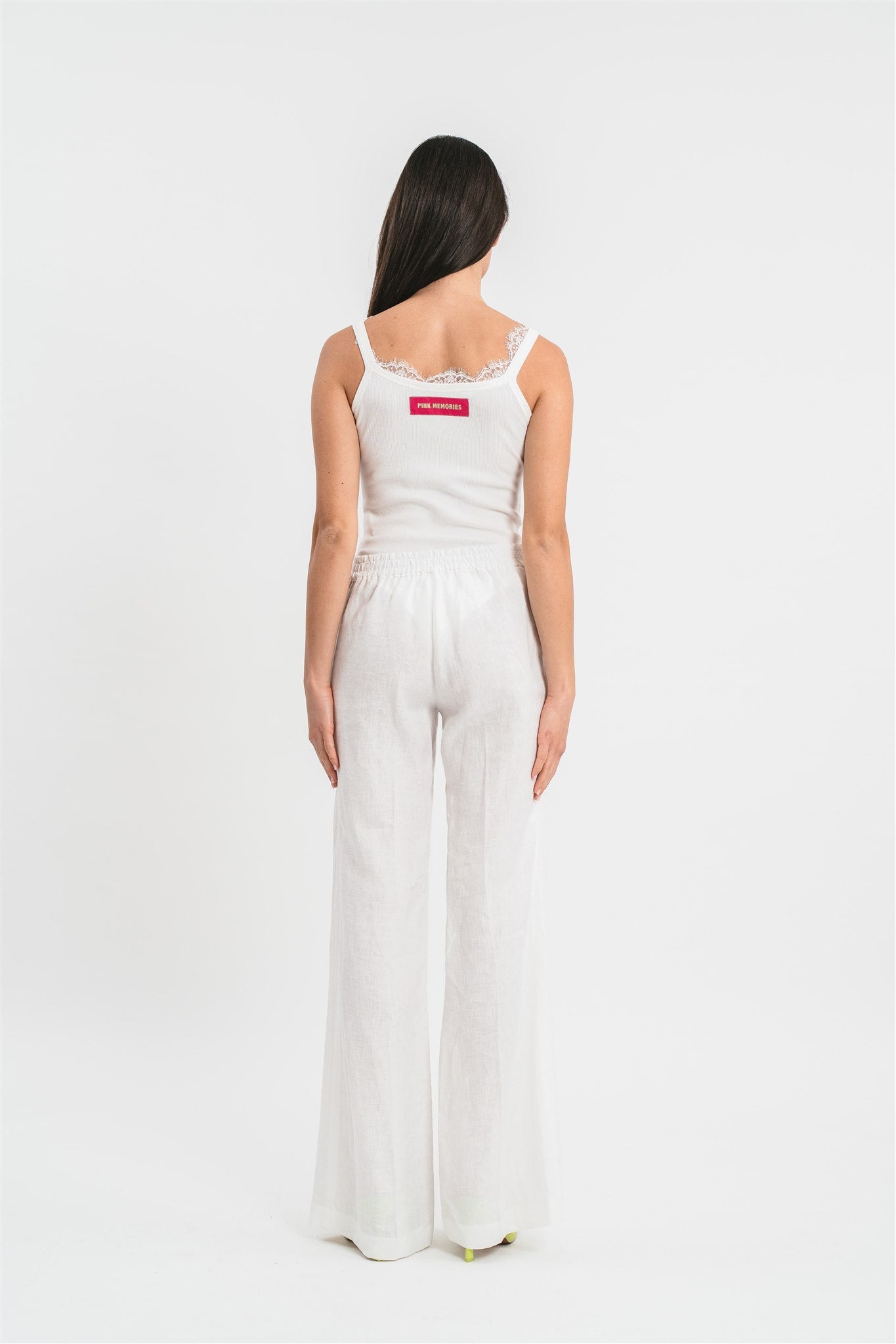 Linen palazzo trousers with jewel button