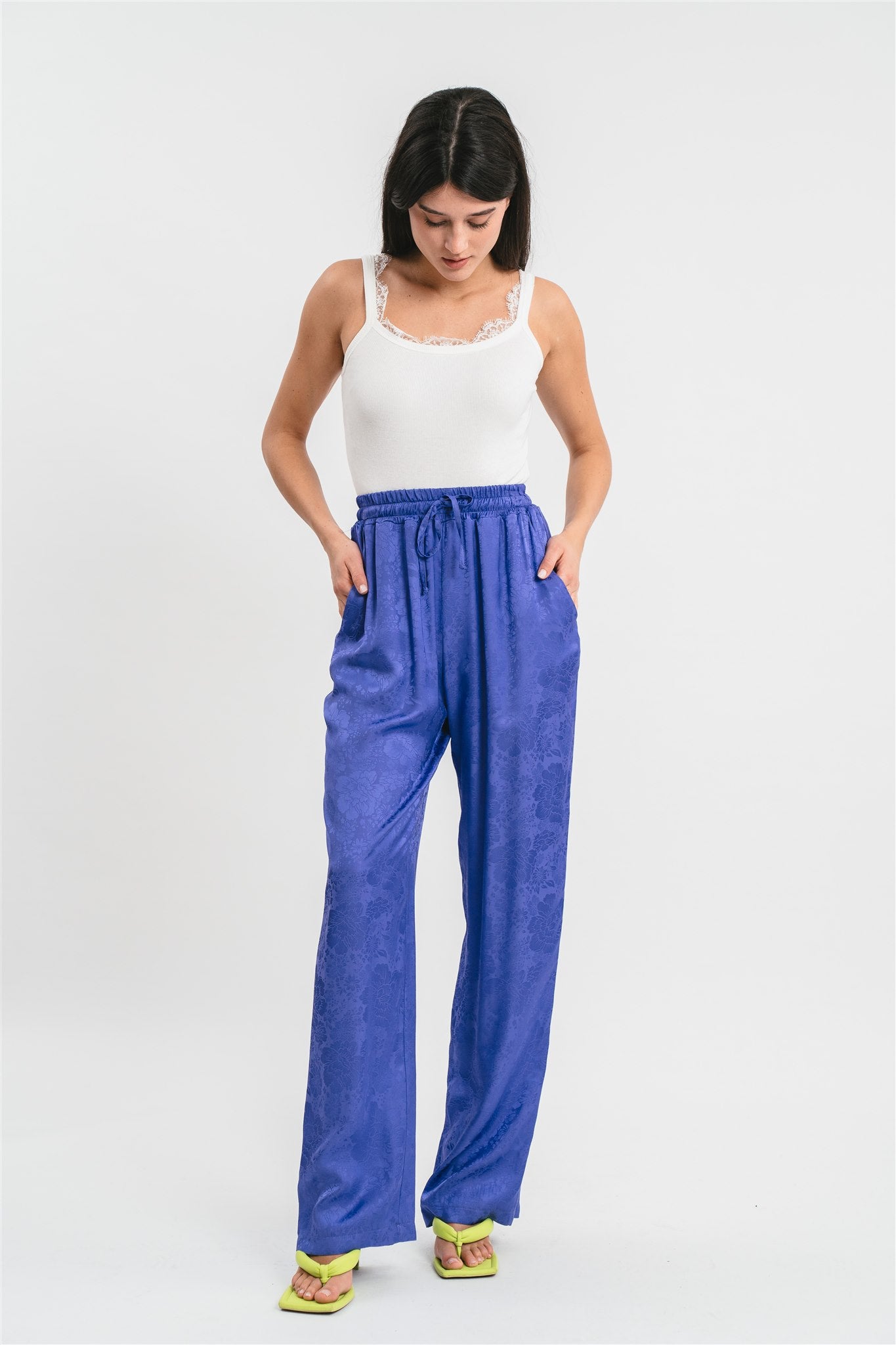 Jacquard pants with elastic waistband