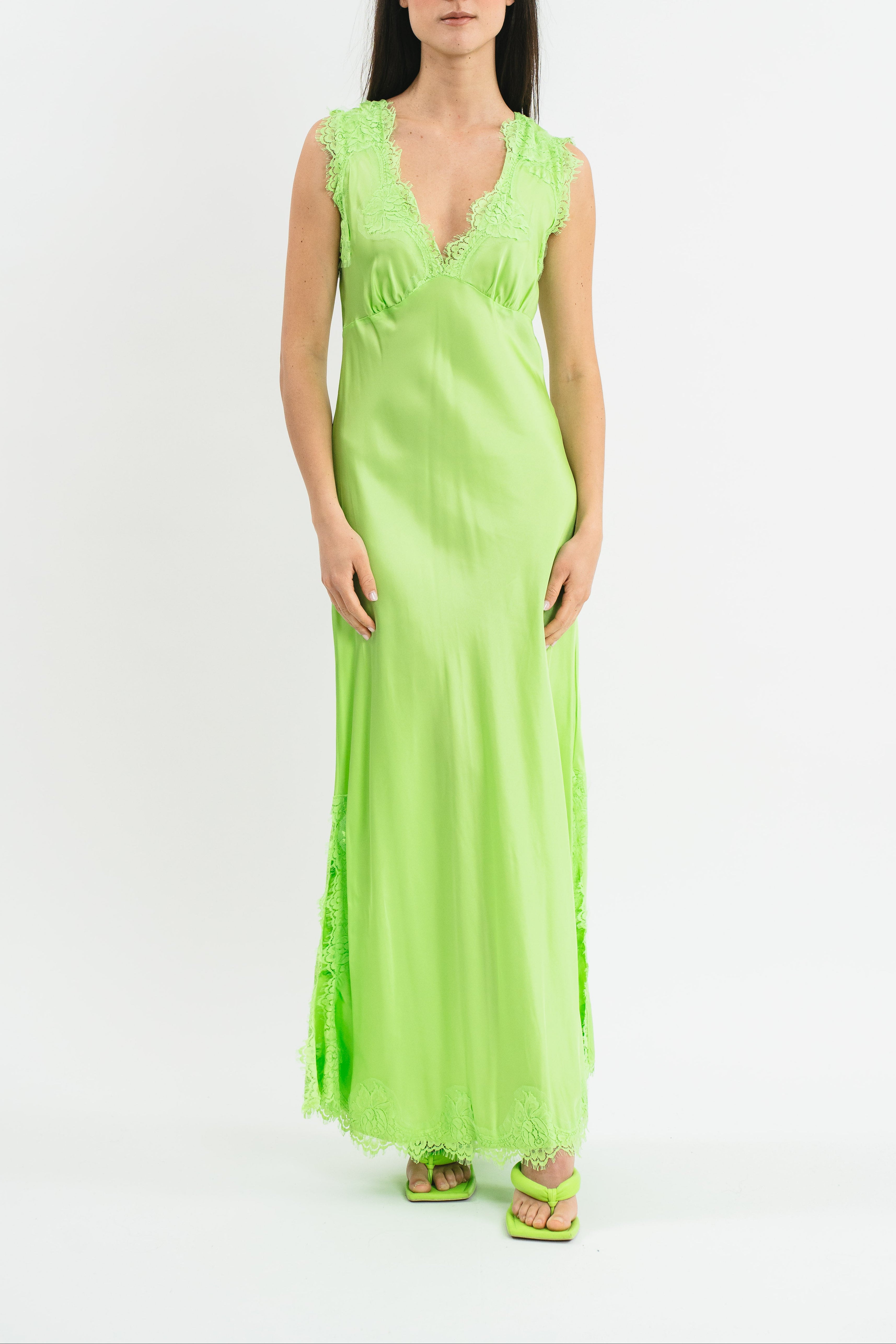 ANDREA WIDE SHOULDER SLIP DRESS IN VISCOSE WITH LACE