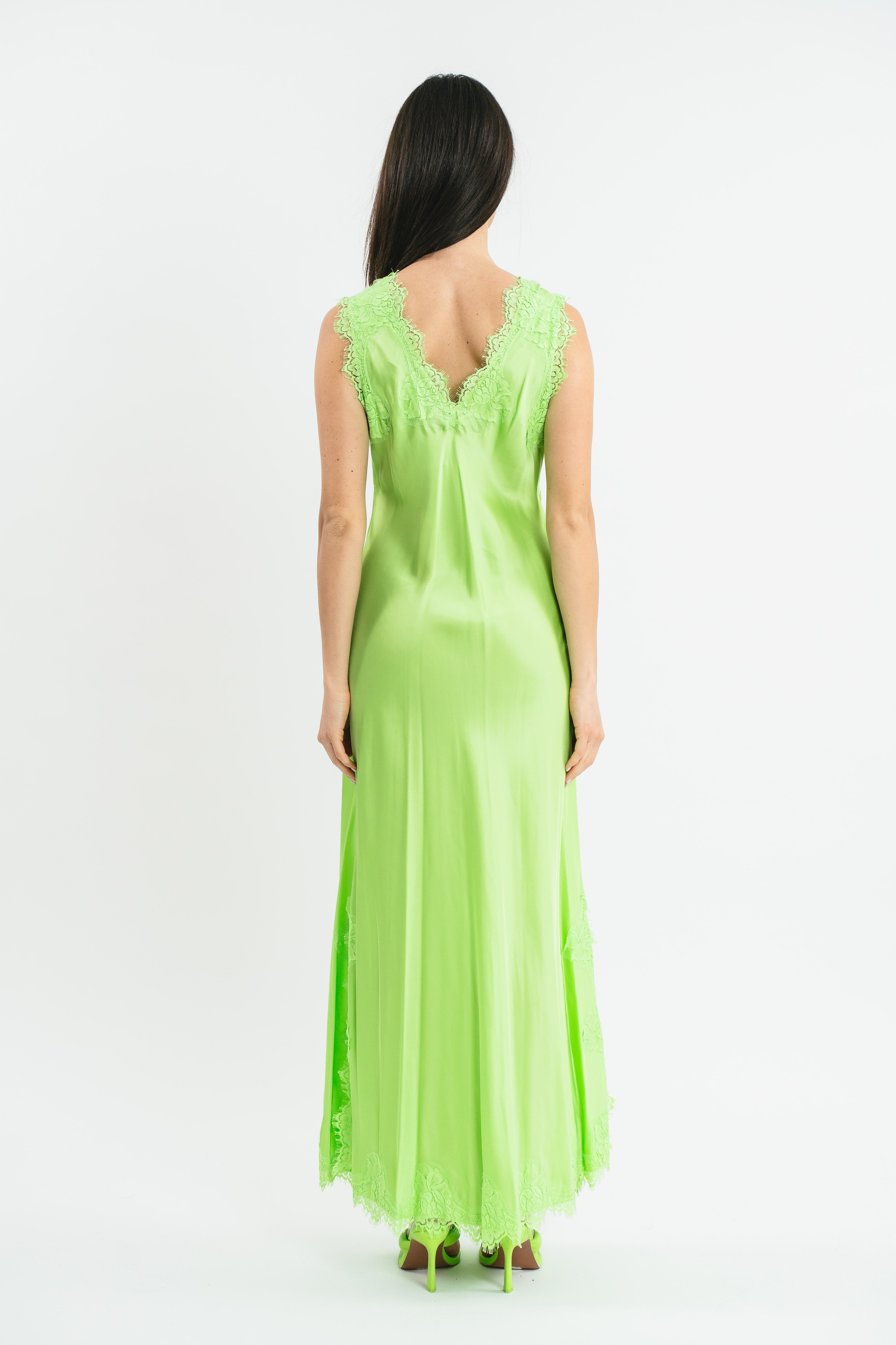 Dress with V-neckline, lace details and side slits