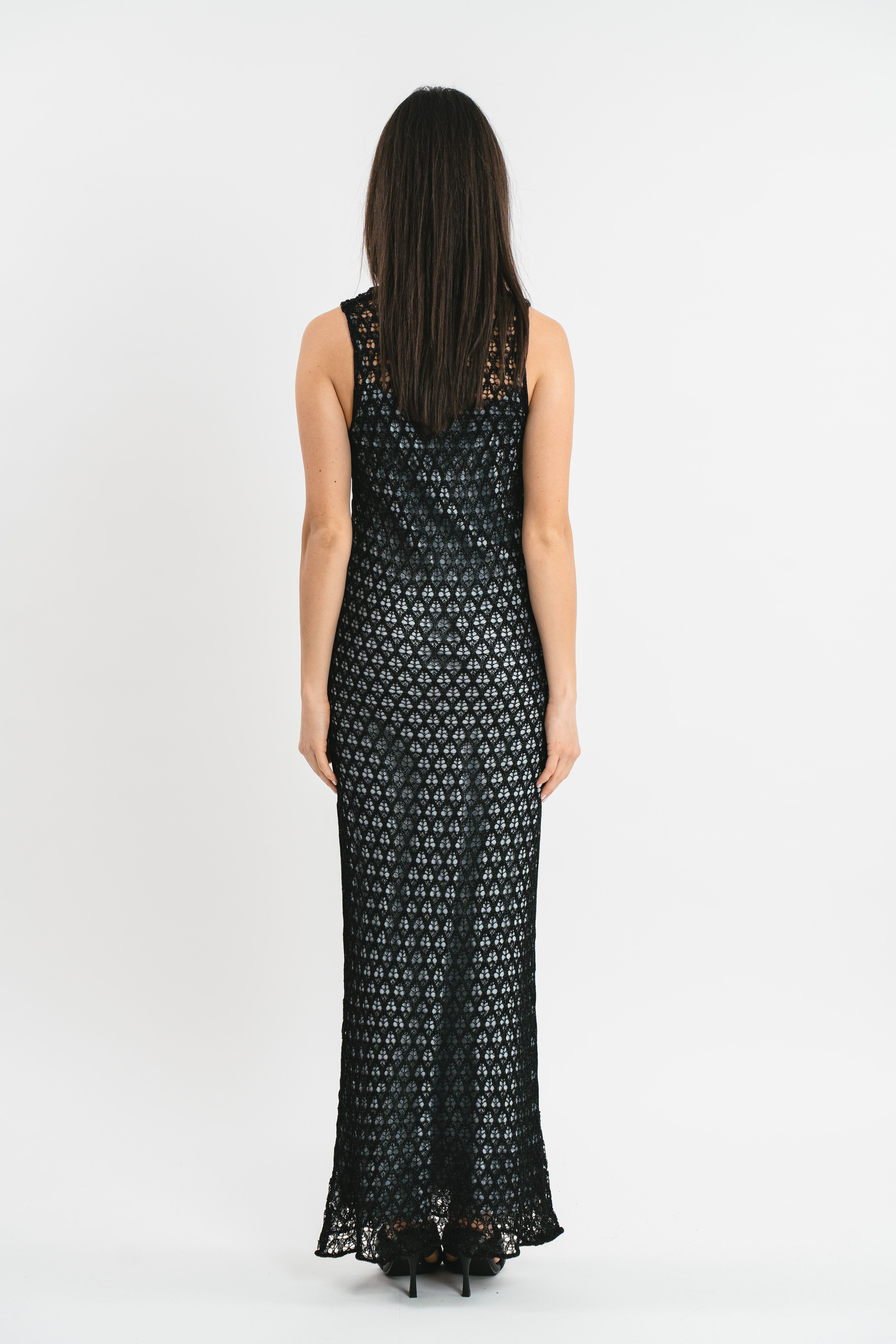 Sleeveless openwork dress with lurex thread