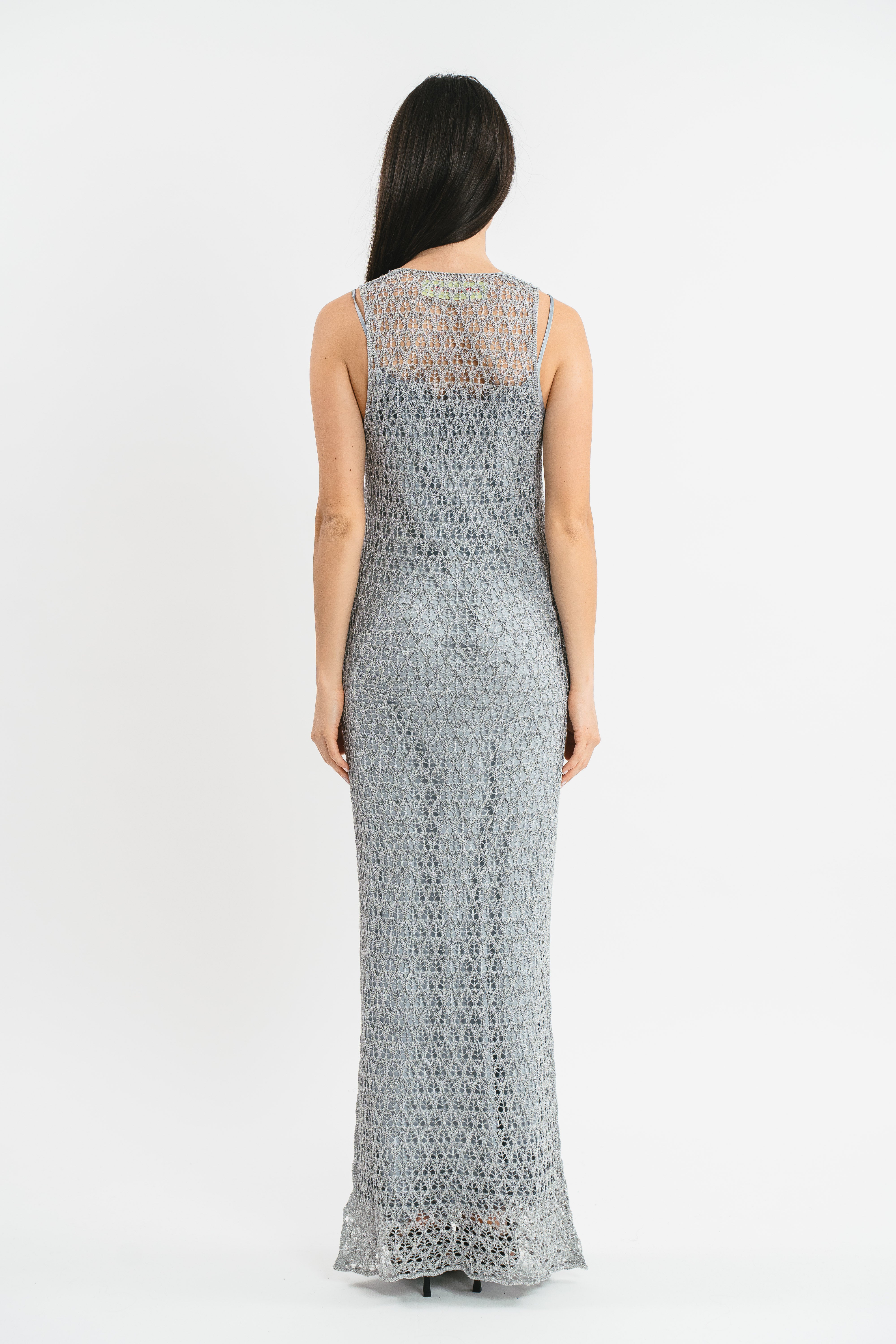 Sleeveless openwork dress with lurex thread