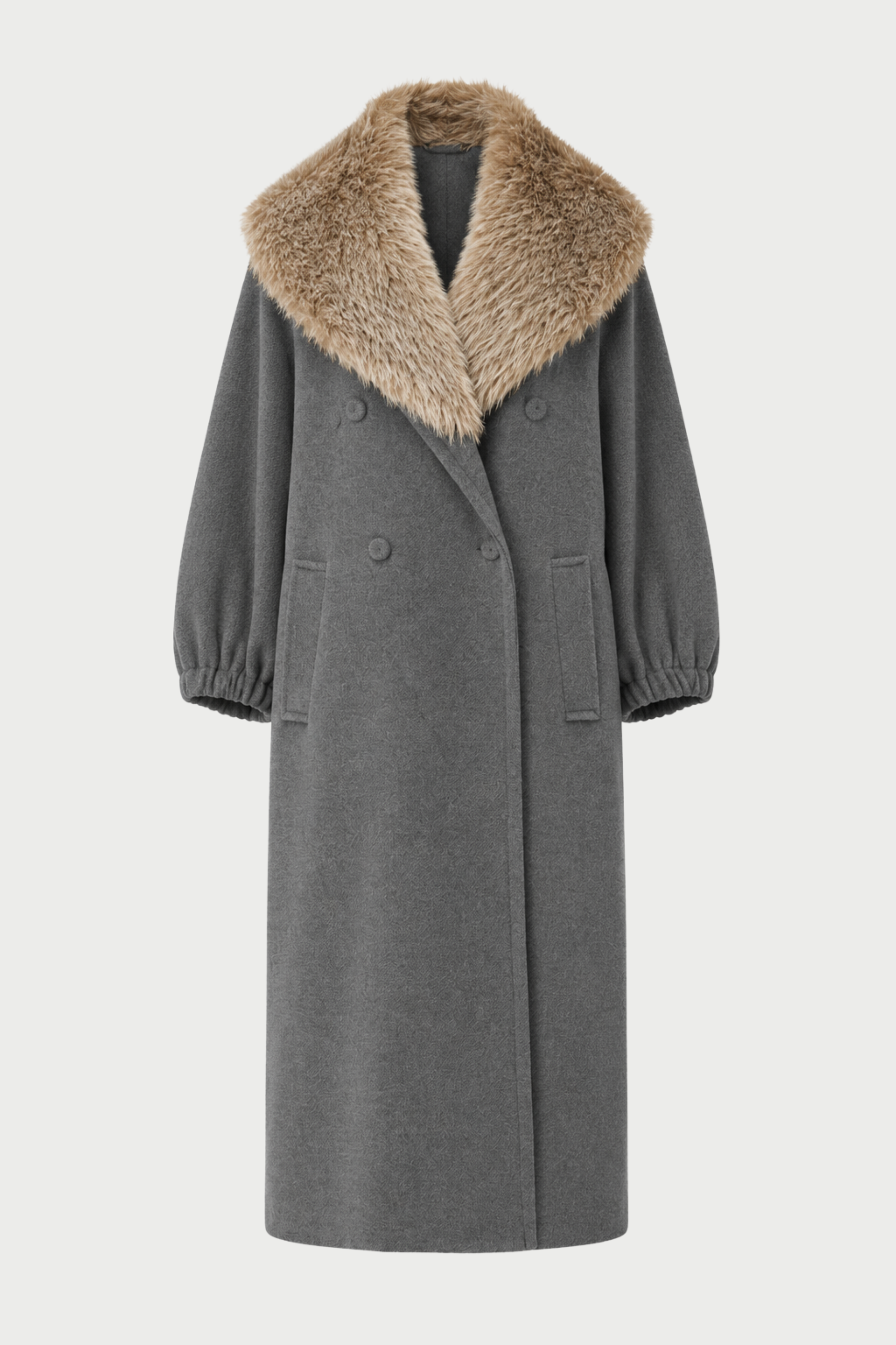 CAPPOTTO IN PANNO CON COLLO IN PELLICCIA ECOLOGICA